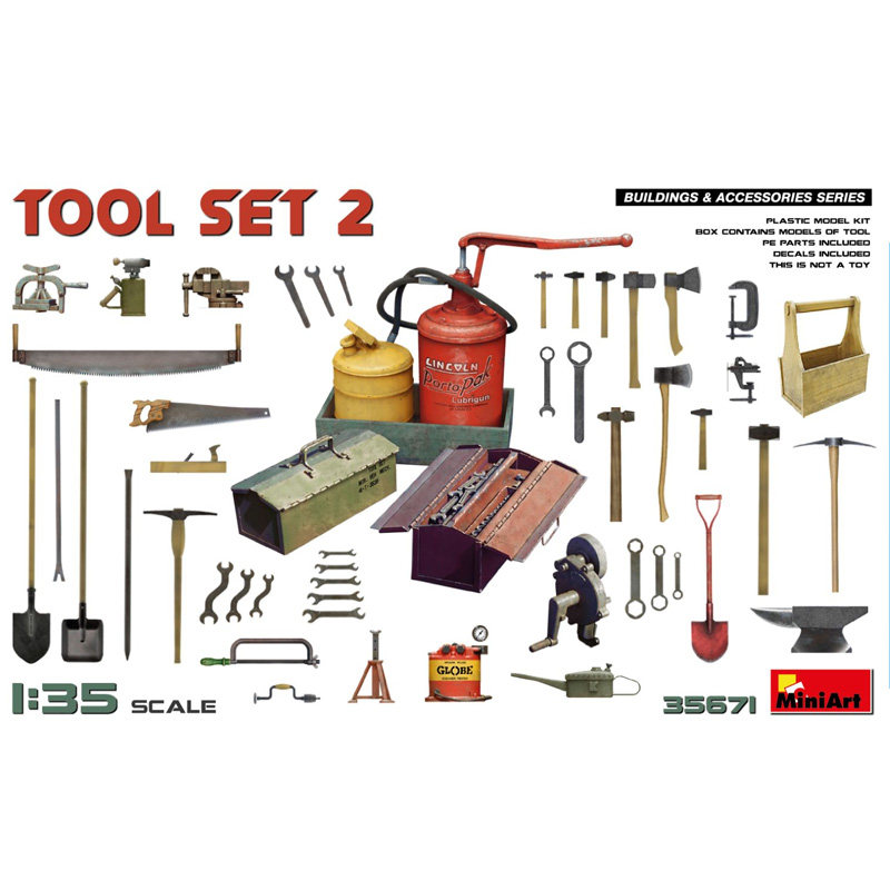 Workshop Tools Toy - Miniart 35671 1/35 Kunststoff-Bausatz, Vintage-Werkstatt-Reparaturwerkzeuge, Diorama-Szenen-Zubehör,