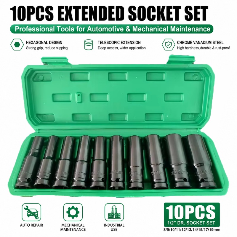 Special Workshop Tools - 10-teiliger 1/2-Zoll-Steckschlüsselsatz, metrisch, tief, Sechskant, Autoreparaturwerkzeug