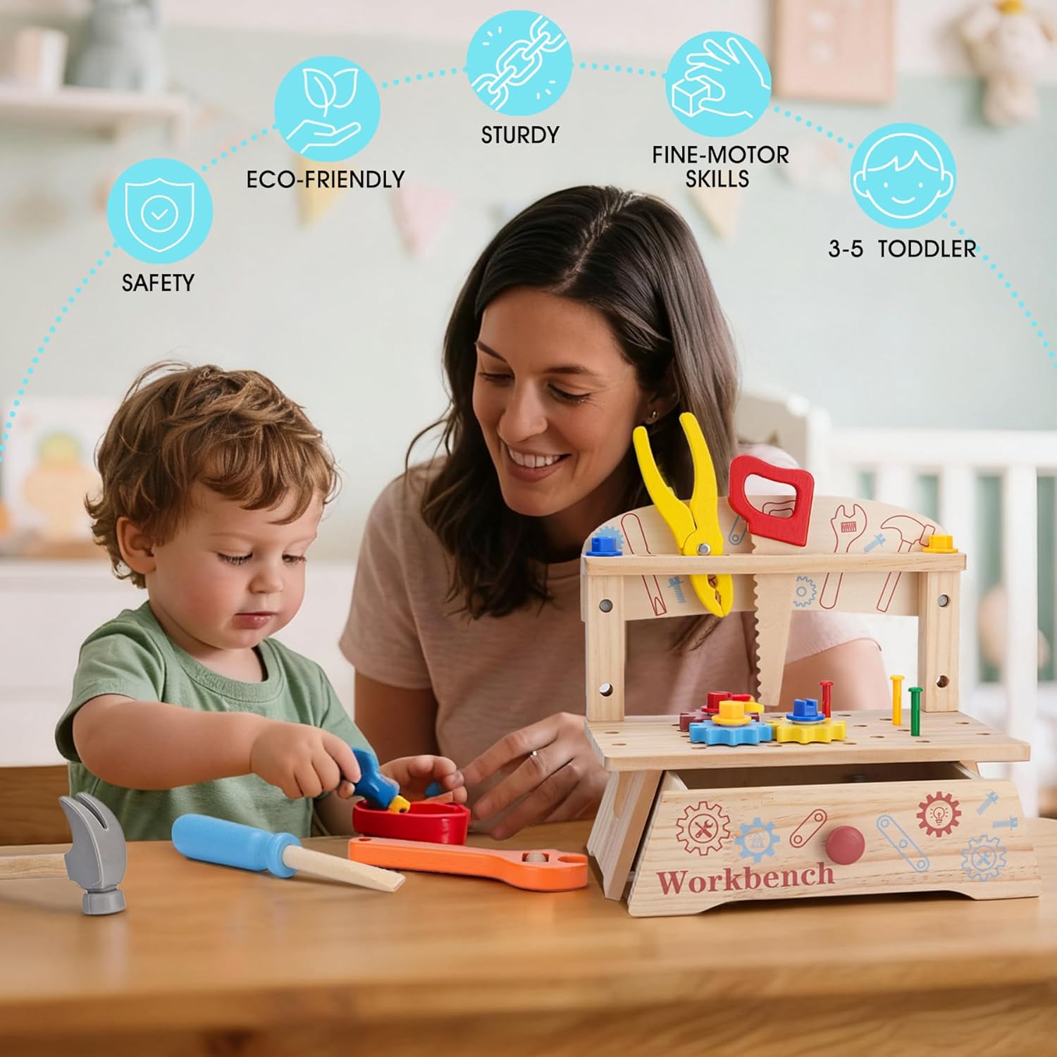 Holzwerkzeugbank für Kinder, M – Workshop Tools Toy Bewertung und Preis